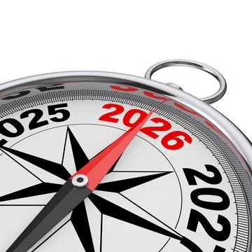 Direction to New 2026 Year Conceptual Compass Closeup. 3d Rendering Stock Illustration