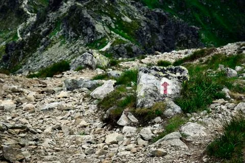 The direction of the path in the mountains on the stone pavement Stock Photos