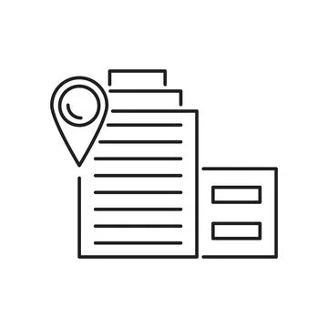 Direction pin building icon. Simple line, outline vector of navigation icons for Ilustración de archivo