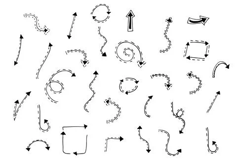 Direction pointers in black color, vector graphic set 库存插图