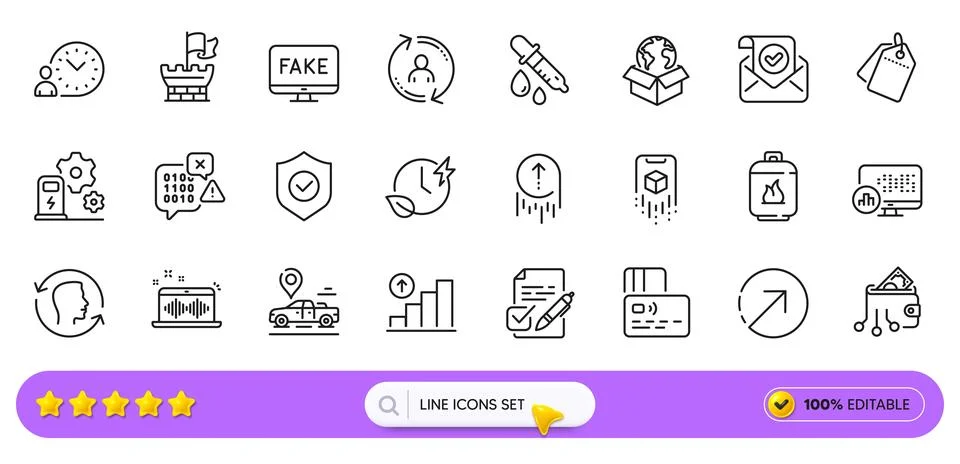 Direction, Report statistics and Charging station line icons for web app Stock Illustration