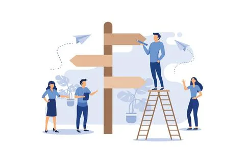 Direction sign in different, destination, choice of directions, travel to dif Stock Illustration