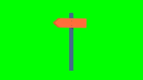 Direction sign post with red arrow isolated on green screen. Sign board. 2d flat Stock Footage 256908283