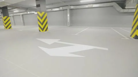Direction sign in the underground parking. Auto traffic sign. Modern underground Stock-Footage 233163335