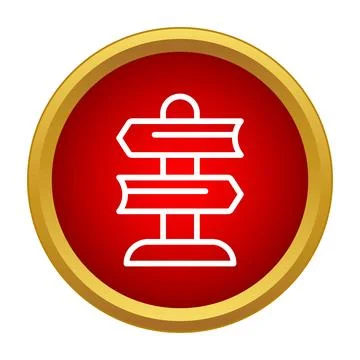 Direction signpost icon showing navigation choices on red button Illustrazione stock