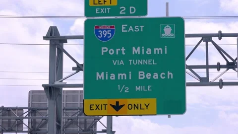 Direction signs to Miami Beach and Port Miami Vidéo 247450176