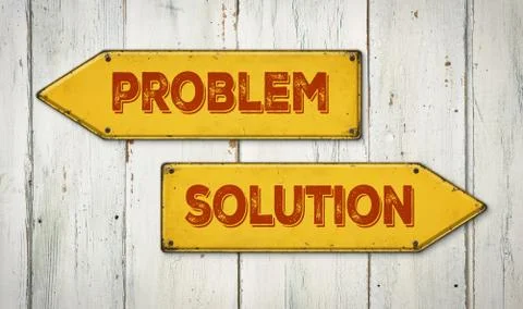 Direction signs on a wooden wall - Problem or Solution Illustrazione stock