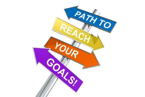 Direction street post with word path to reach your goals on colorful banner Stock Illustration