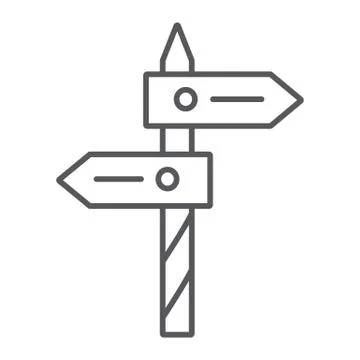 Direction thin line icon, way and guidepost, signpost sign, vector graphics, a Stock Illustration