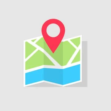 The direction of travel on the map is indicated by a red pointer Stock Illustration