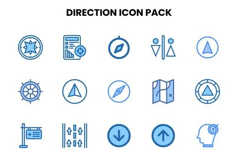 Direction Two Colour Set Icons Pack Illustrazione stock