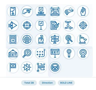 Direction Visual Pack containing 28 Bold Line Detail Enhanced Vector Icons Stock Illustration