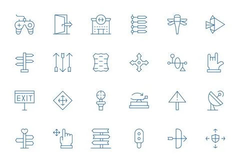Directional 64x64 Vector Icon Pack with 24 Thin Line Detail Enhanced Elements Stock Illustration