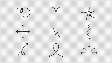 Directional animated hand-drawn sketch arrows set Stock Footage 334191830