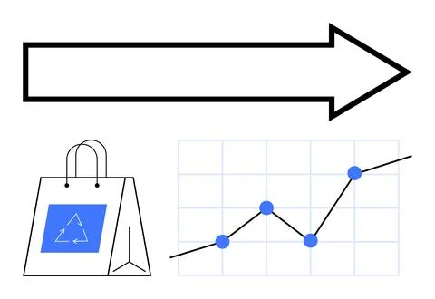 Directional Arrow with Data Growth Chart and Recycling Symbol on Shopping Bag Stock Illustration