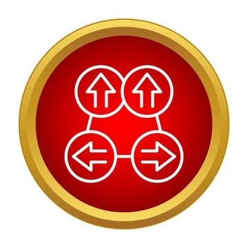 Directional arrow network connecting circles on red button 스톡 일러스트
