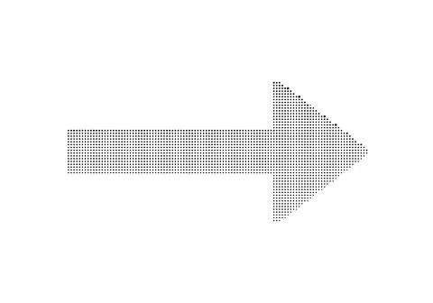 Directional arrow sign created from black halftone dots on white background.. Illustrazione stock