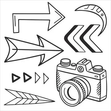 Directional arrows and camera vector illustration Stock Illustration