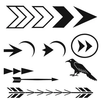 Directional arrows and crow flat design vector illustration Stock Illustration