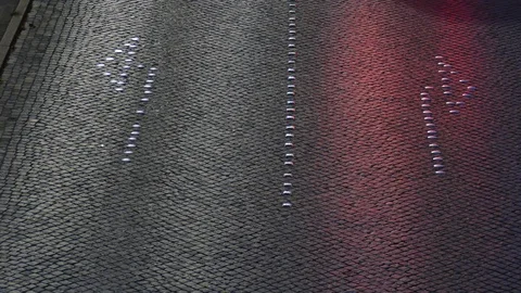 Directional arrows in the rain at dusk, Bremen, Germany, Europe Stock Footage 100835694