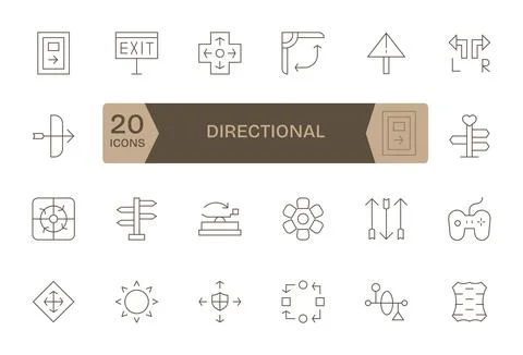 Directional Complete Vector Package with 24 256x256 Thin Line Pixel Optimiz.. Stock Illustration