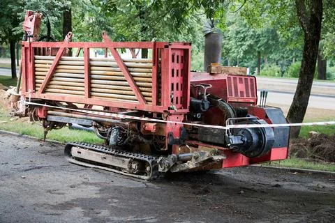 Directional drill machine or Drilling rig stands on paved asphalt. Horizontal 库存照片