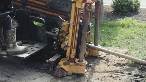 Directional Drilling Machine Driving Bit Into Ground for Street Lighting Video stock 345096930