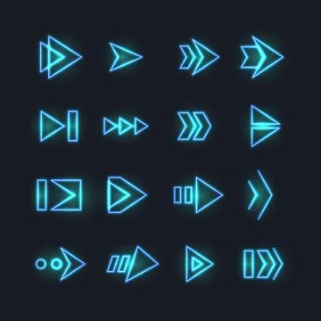 Directional neon arrows. Pointers, orientation arrowhead with luminosity effect Stock Illustration