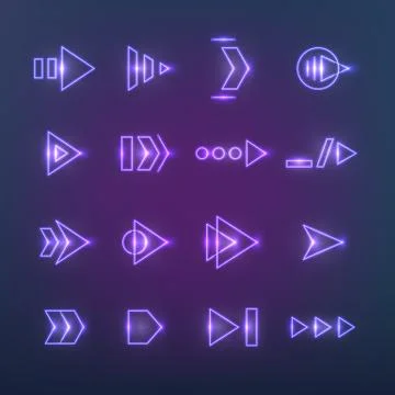 Directional neon holographic arrows. Pointers, navigation arrow with luminosity Stock Illustration