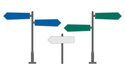 Directional Road Sign Set - Arrow Waypoint Signposts Vector Illustration Stock Illustration