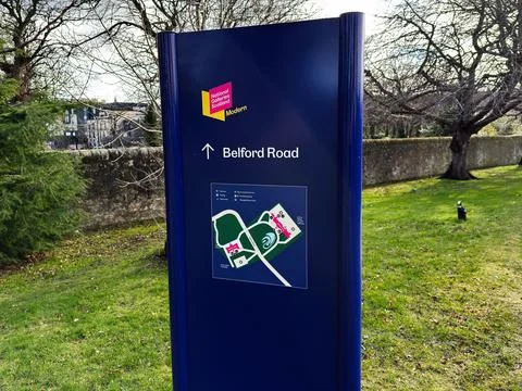 Directional sign and site map to Belford Road at National Galleries of Scot.. Stock Photos