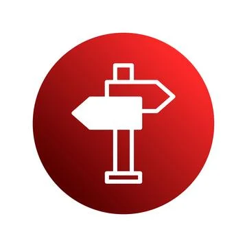 Directional Sign with Arrows on a Red Gradient Circle Background for Guidan.. Stockillustratie