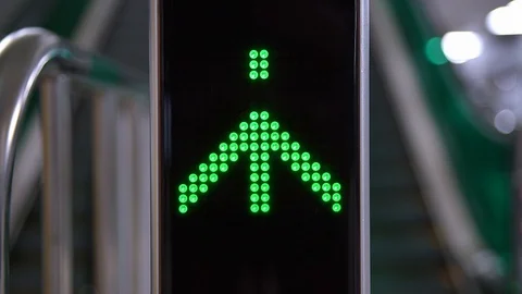 Directional sign light to indicate the direction of operation of the escalator. Stock Footage 118119405