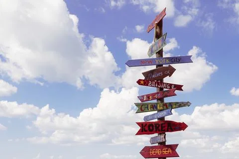 Directional Sign Post on the Beach Stock Photos