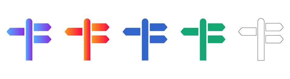 Directional Signpost with Multiple Arrows Icon Set for Navigation Stock Illustration