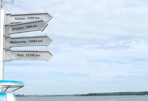 Directional signpost with multiple arrows pointing towards various distant Stock Photos