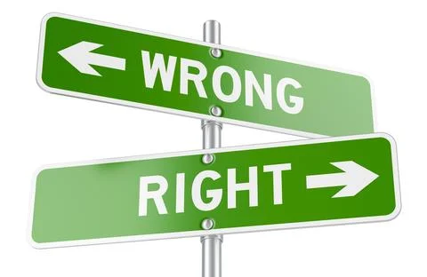 Directional Signpost with Right and Wrong Arrows in Opposite Directions. 3D.. Stock Illustration