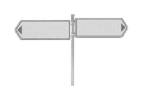 Directional signpost with two blank signs in halftone dot style for wayfind.. Stock Illustration