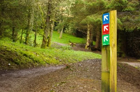 Directional signs for walking routes Stock Photos