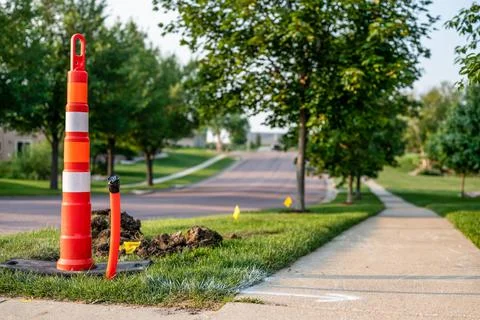 Directional underground boring to install plastic conduit for high speed fiber Stock Photos