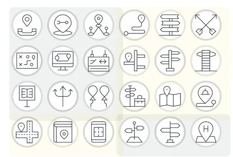 Directions 64x64 Vector Icon Pack with 24 Thin Line Detail Enhanced Elements Stock Illustration