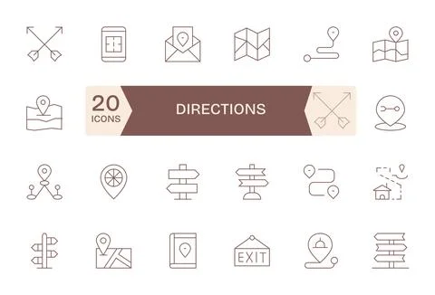 Directions Vector Graphics featuring 24 Thin Line Pixel Aligned Retina Read.. Stock Illustration