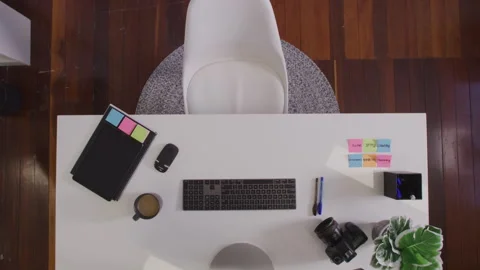 Directly above an empty table in the office Stock Footage 264261355
