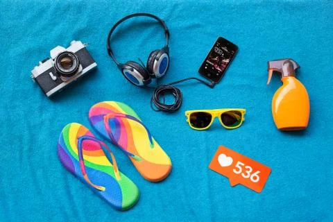 Directly Above Shot Of Summer Objects Stock Photos