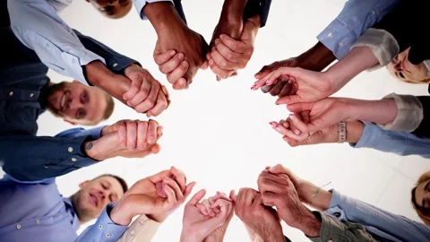 Directly Below Creative Business Team Stacking Hands Stock Footage 275481206