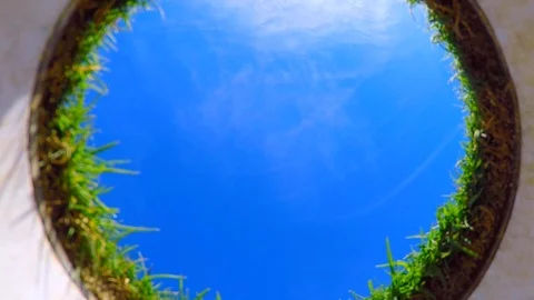 Directly Below View on a Golfer Picking Up the Ball from the Hole in a Sunny Day Stock-Footage 111323920