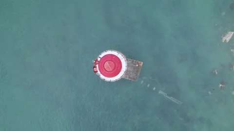 Directly looking down from above Beachy Head Lighthouse, East Sussex, Britain. Stock Footage 243669064