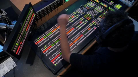 Director of Broadcasting Controls Video Mixer. Broadcast Tv Studio. Stock Footage 134038713