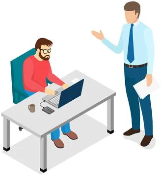 Director controls work of subordinate and makes notes in clipboard. Boss Illustrazione stock
