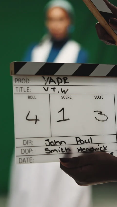 Director, hands and action with clapperboard for movie scene, take or roll in Stock Footage 340005765